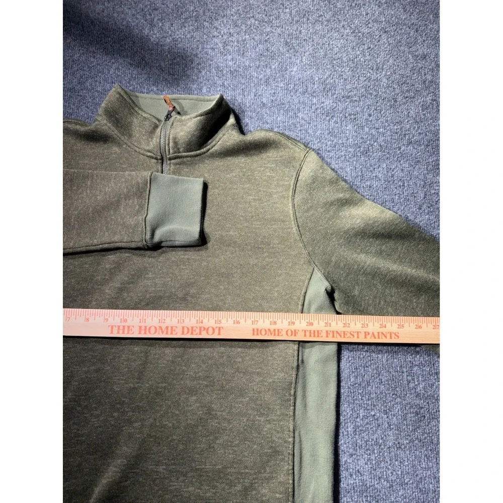 Merona Mens Quarter Zip Pullover Olive Green Heather Fleece Sweater Size Large